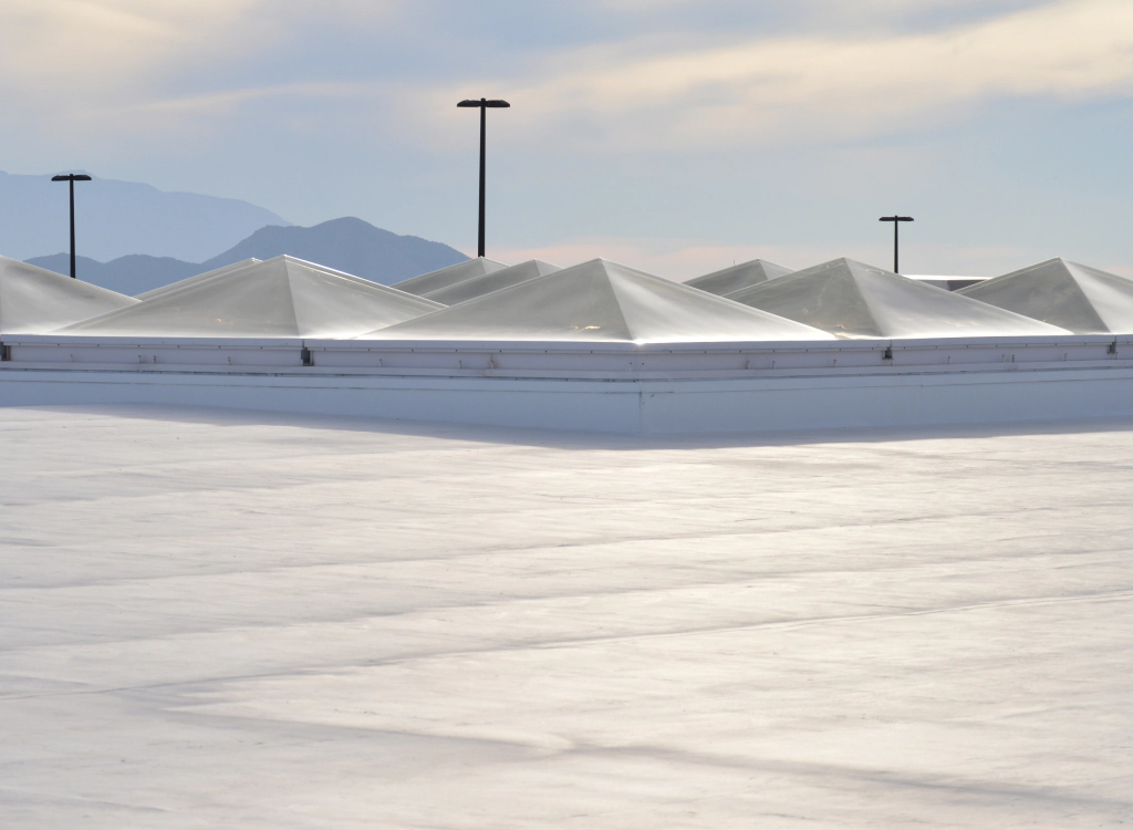 newly installed tpo roofing in a commercial building